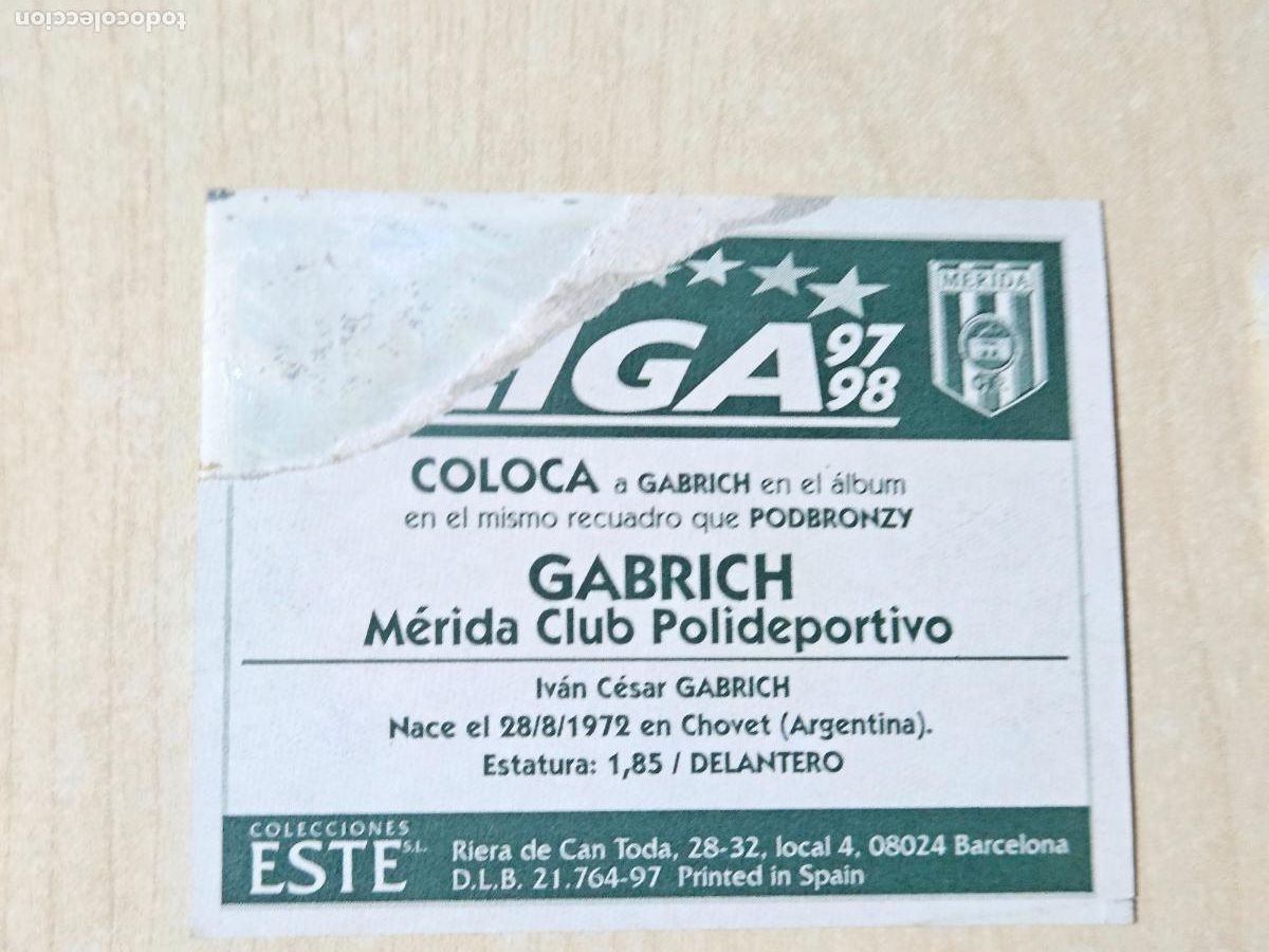 Cromos de f&uacute;tbol: COMPLETA TU ALBUM ESTE 97 98 COLOCA GABRICH - VENTANILLA - - Foto 2