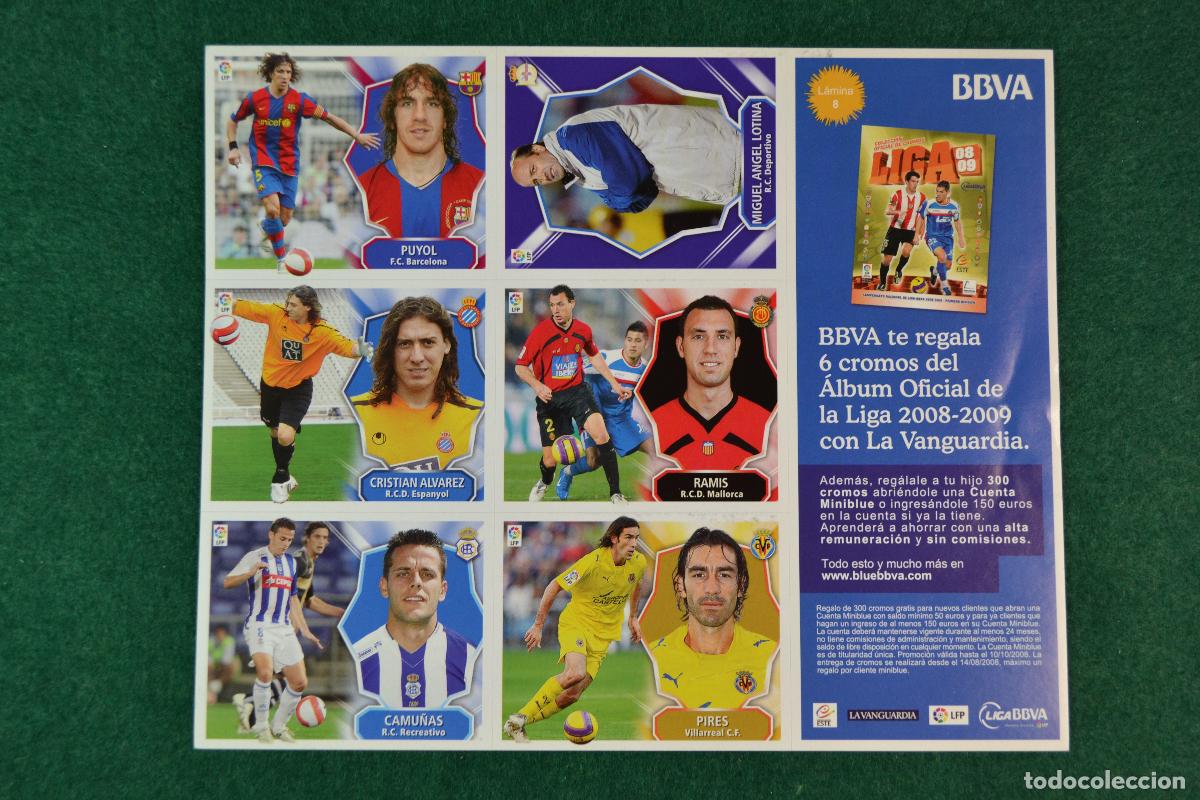 Fu&szlig;ball-Sticker: LIGA ESTE 2008-09 - LA VANGUARDIA LAMINA NUMERO 8 - 6 CROMOS BARCELONA ESPANYOL VILLARREAL DEPORTIVO