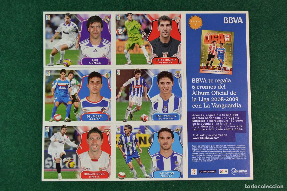 Fu&szlig;ball-Sticker: LIGA ESTE 2008-09 - LA VANGUARDIA LAMINA NUMERO 4 - 6 CROMOS MADRID ATHLETIC SEVILLA GETAFE MALAGA