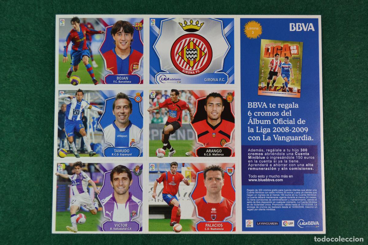 Fu&szlig;ball-Sticker: LIGA ESTE 2008-09 - LA VANGUARDIA LAMINA NUMERO 3 - 6 CROMOS BARCELONA ESPANYOL MALLORCA VALLADOLID