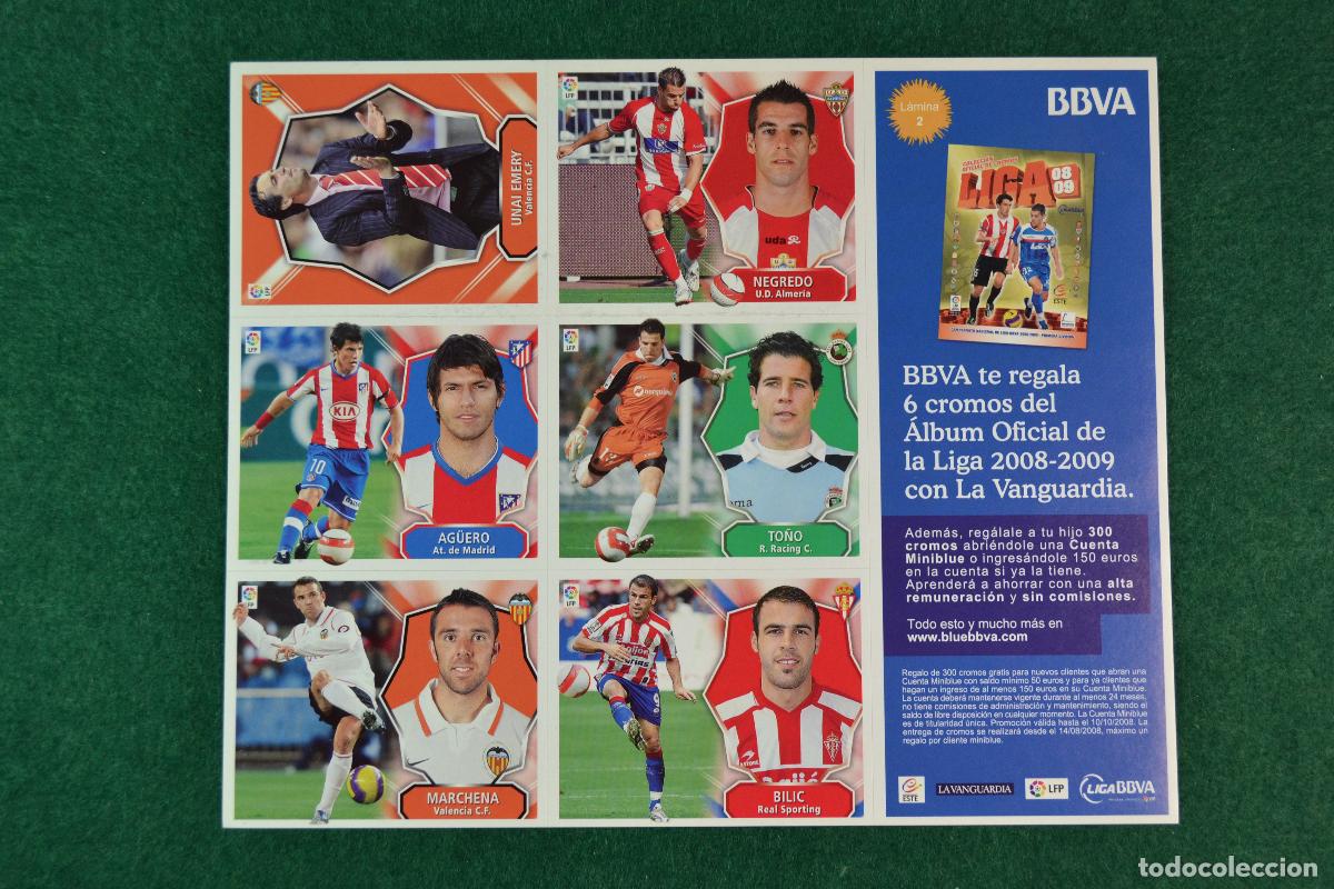 Fu&szlig;ball-Sticker: LIGA ESTE 2008-09 - LA VANGUARDIA LAMINA NUMERO 2 - 6 CROMOS VALENCIA ATLETICO RACING SPORTING