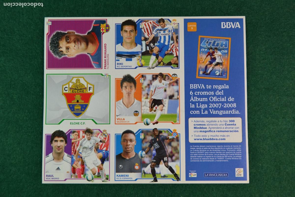 Fu&szlig;ball-Sticker: LIGA ESTE 2007-08 - LA VANGUARDIA LAMINA NUMERO 3 - 6 CROMOS BARCELONA MADRID ESPANYOL VALENCIA