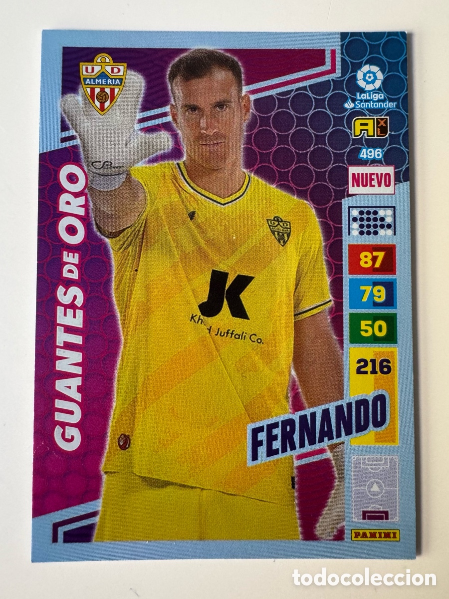 Cromos de F&uacute;tbol: PANINI ADRENALYN XL LIGA SANTANDER 2022 2023 22 23 &ndash; N&ordm; 496 NUEVO GUANTES DE ORO FERNANDO ALMER&Iacute;A