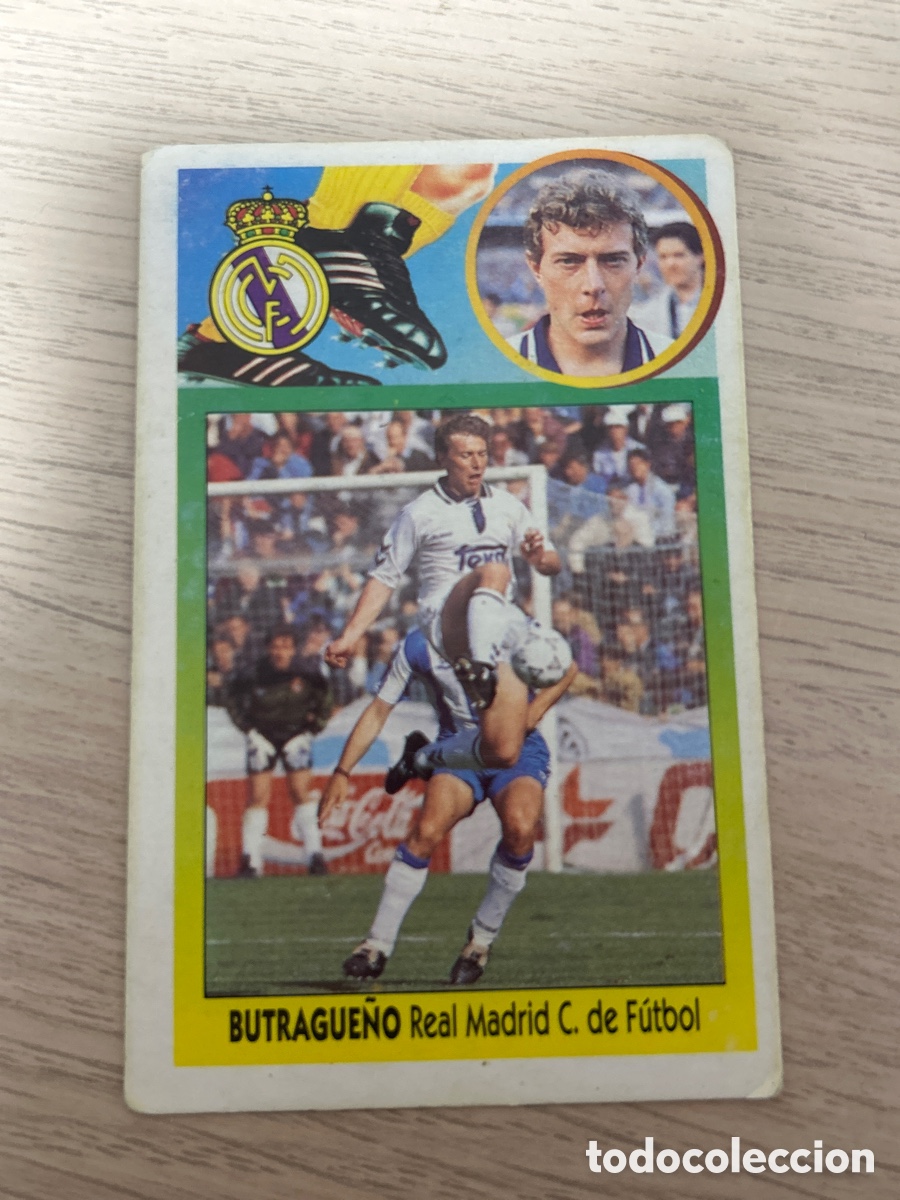 Fu&szlig;ball-Sticker: BUTRAGUE&Ntilde;O REAL MADRID LIGA ESTE 1993 1994 93 94 CARTON SOBADO NUNCA PEGADO