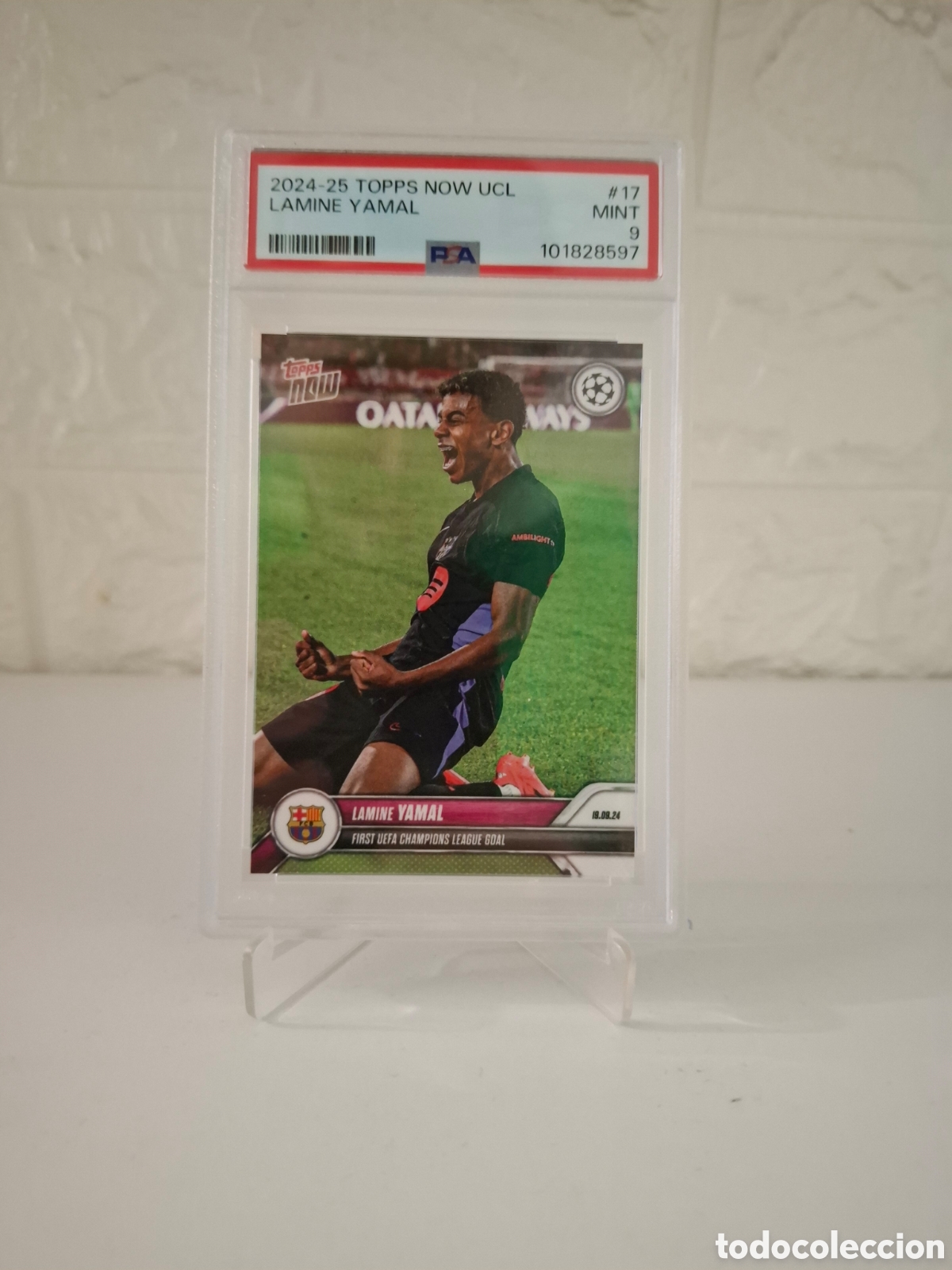 Cromos de F&uacute;tbol: Lamine yamal First goal champions League Topps graded 9