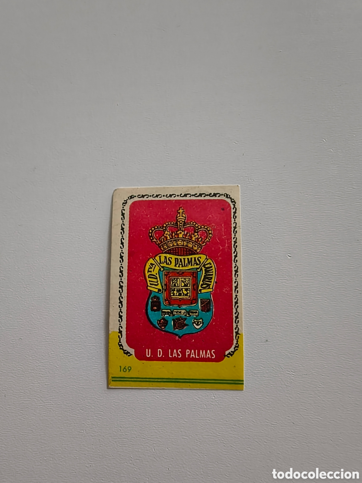 Fu&szlig;ball-Sticker: Cromo del escudo del U.D. Las Palmas n&deg;169, Bruguera 1955 1956. Nunca pegado.