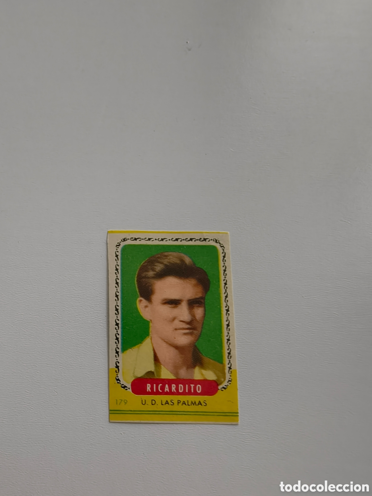 Fu&szlig;ball-Sticker: Cromo del Ricardito del U.D. Las Palmas n&deg;179, Bruguera 1955 1956. Nunca pegado.