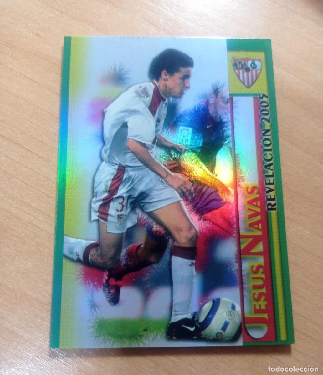 Football Stickers: 161 JESUS NAVAS REVELACI&Oacute;N 2005 SEVILLA FONDO LISO 05 06 MUNDICROMO LAS FICHAS DE LA LIGA 2005 2006
