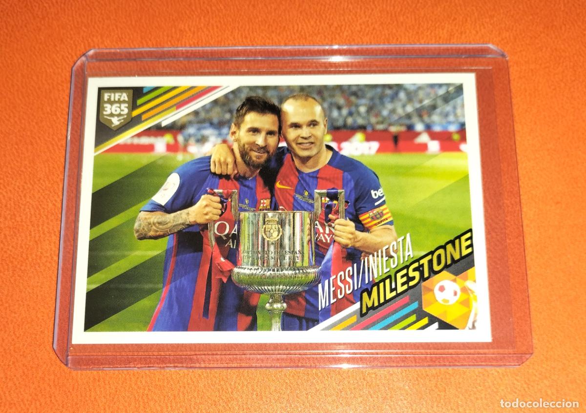 Cromos de F&uacute;tbol: 387 MESSI INIESTA MILESTONE BARCELONA FIFA 365 THE GOLDEN WORLD OF FOOTBALL 2017 2018 17 18 PANINI