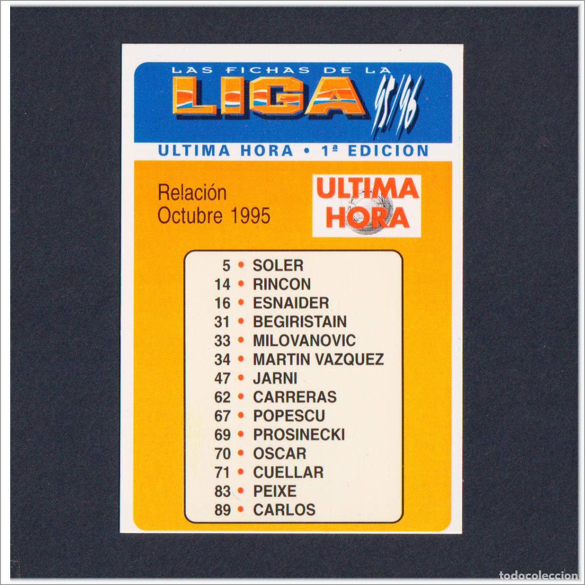 Cromos de f&uacute;tbol: MUNDICROMO 1995 1996 95 96 FICHAS LIGA RELACI&Oacute;N INDICE FICHAJES &Uacute;LTIMA HORA COLECCI&Oacute;N ALBUM F&Uacute;TBOL