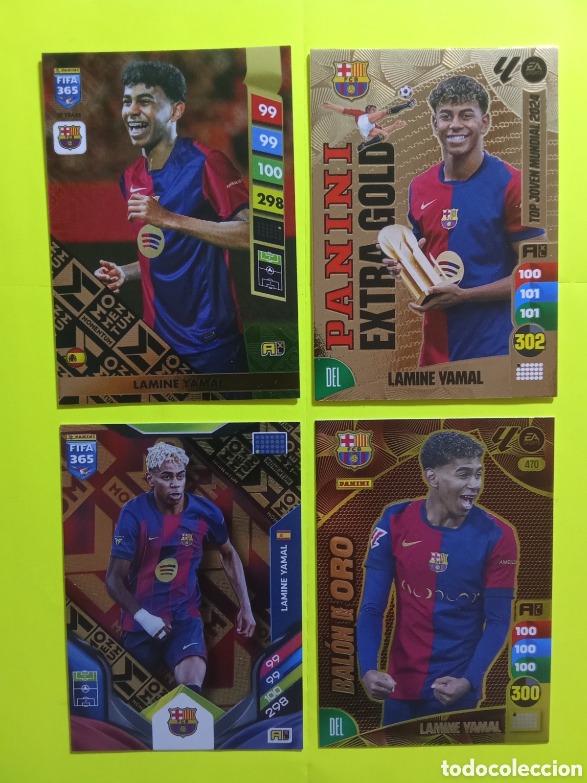 Cromos de F&uacute;tbol: LOTE 4 LAMINE YAMAL MOMENTUM FIFA 365 2026 2025 EXTRA GOLD Y 470 BALON ORO ADRENALYN 24-25