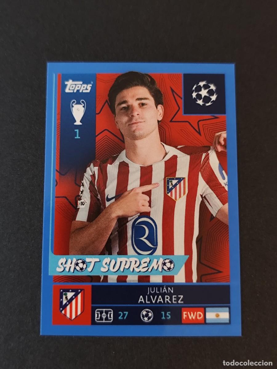Cartes &agrave; collectionner de Football: 124 JULIAN ALVAREZ ATL&Eacute;TICO MADRID PARALELA AZUL BLUE STICKER CHAMPIONS LEAGUE 2025 2026 25 26 TOPPS