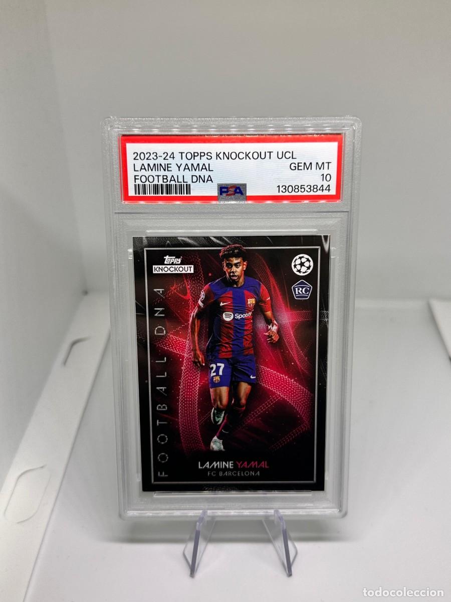 Cromos de F&uacute;tbol: Rookie Lamine Yamal FC Barcelona Topps Knockout UCL Fotball DNA 2023 24 PSA 10