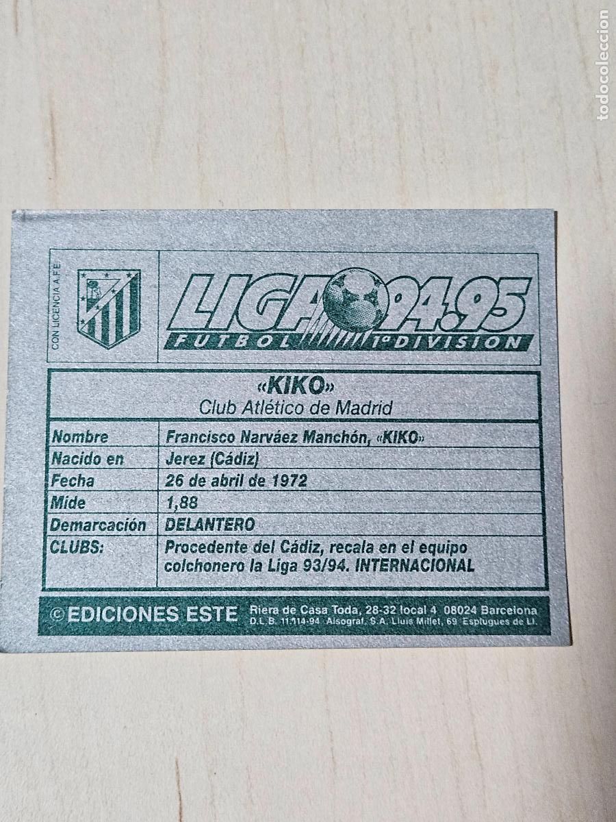 Fu&szlig;ball-Sticker: KIKO - ESTE 94 95 ERROR IMPRESION TRASERA PLATEADA CROMO