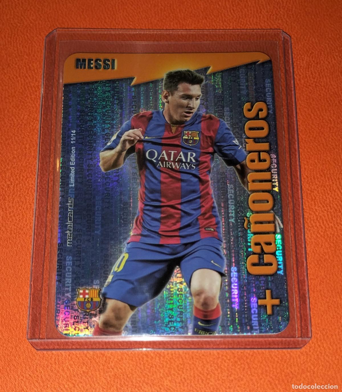 Cromos de f&uacute;tbol: LIONEL MESSI + CA&Ntilde;ONEROS SECURITY BARCELONA LIMITED EDITION CARD 11/14 MUNDICROMO 2014 2015 14 15