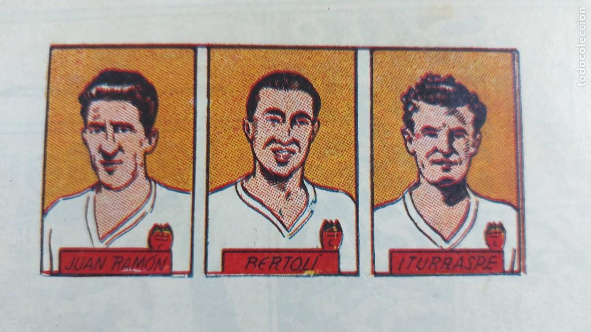 Football Stickers: JUAN RAM&Oacute;N , BERTOL&Iacute; e ITURRASPE ( VALENCIA C.F. ) - Editorial Marco 1942 sin pegar y sin cortar