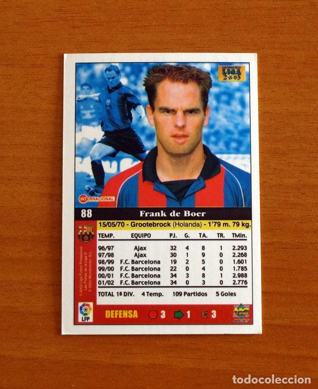 Cromos de F&uacute;tbol: Barcelona - N&ordm; 88 Frank de Boer - Mundicromo Las Fichas de la Liga 2002-2003, 02-03
