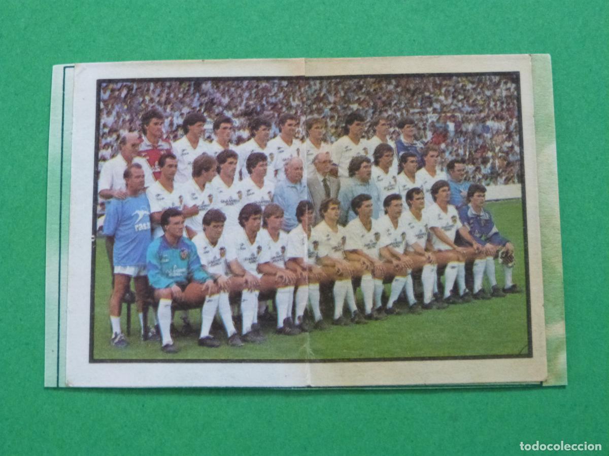 Cromos de F&uacute;tbol: ALINEACION VALENCIA ESTEBAN JIMENEZ SPORTING DE GIJON RECORTADO 258-245-258 BOLLYCAO 1987-1988/87-88