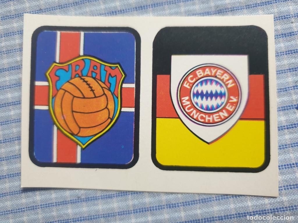 Cromos de F&uacute;tbol: Cromo Liga 75 / 76. Escudos F.C. Bayern y Fram. N&ordm;. 221. Editorial Ruiz Romero. Cromo sin usar.
