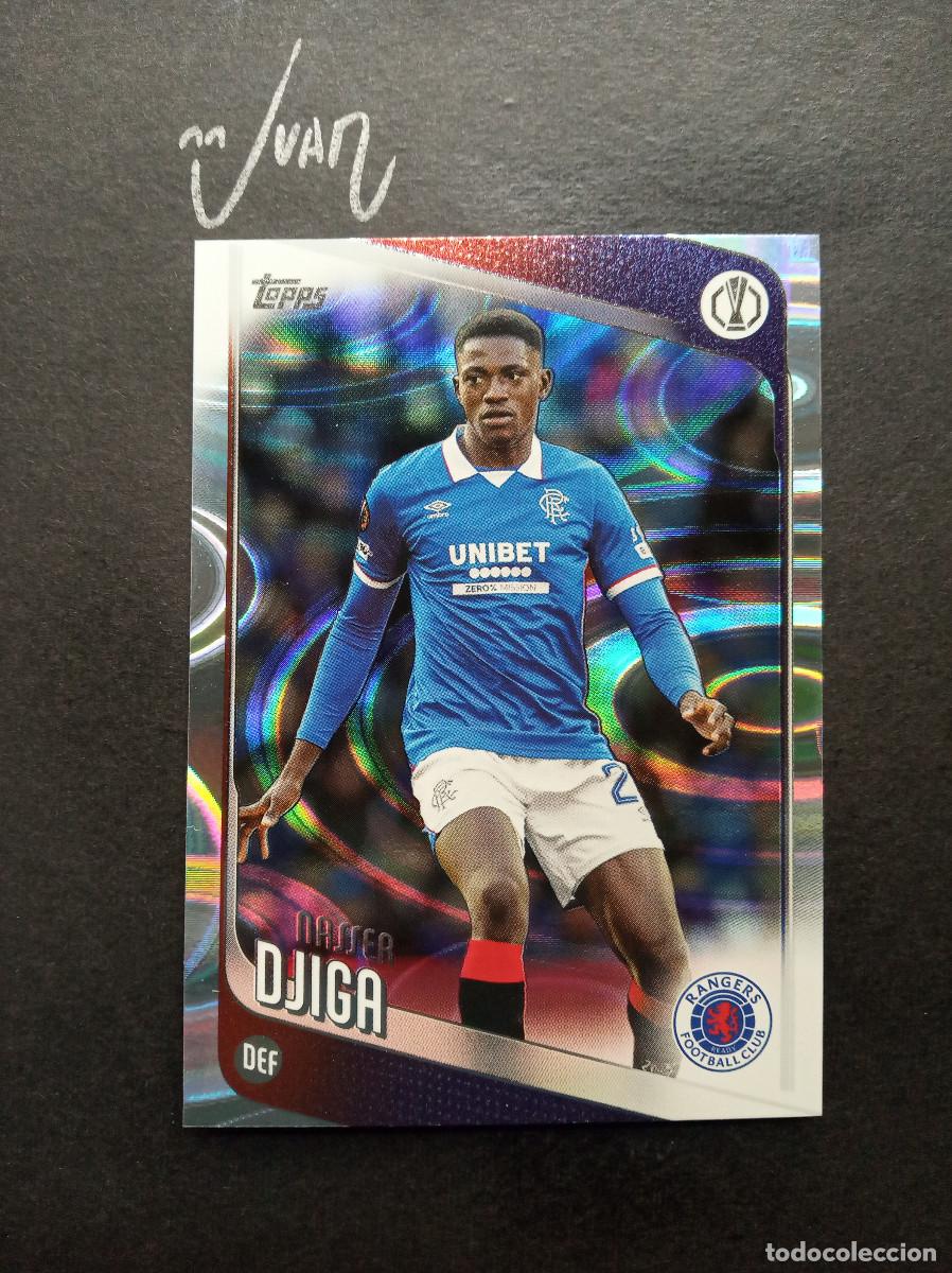 Fu&szlig;ball-Sticker: N&ordm; 140 RAINDROPS NASSER DJIGA RANGERS FC ⚽ TOPPS &reg; FLAGSHIP UCC UEFA 2025 2026 25 26 NUEVO