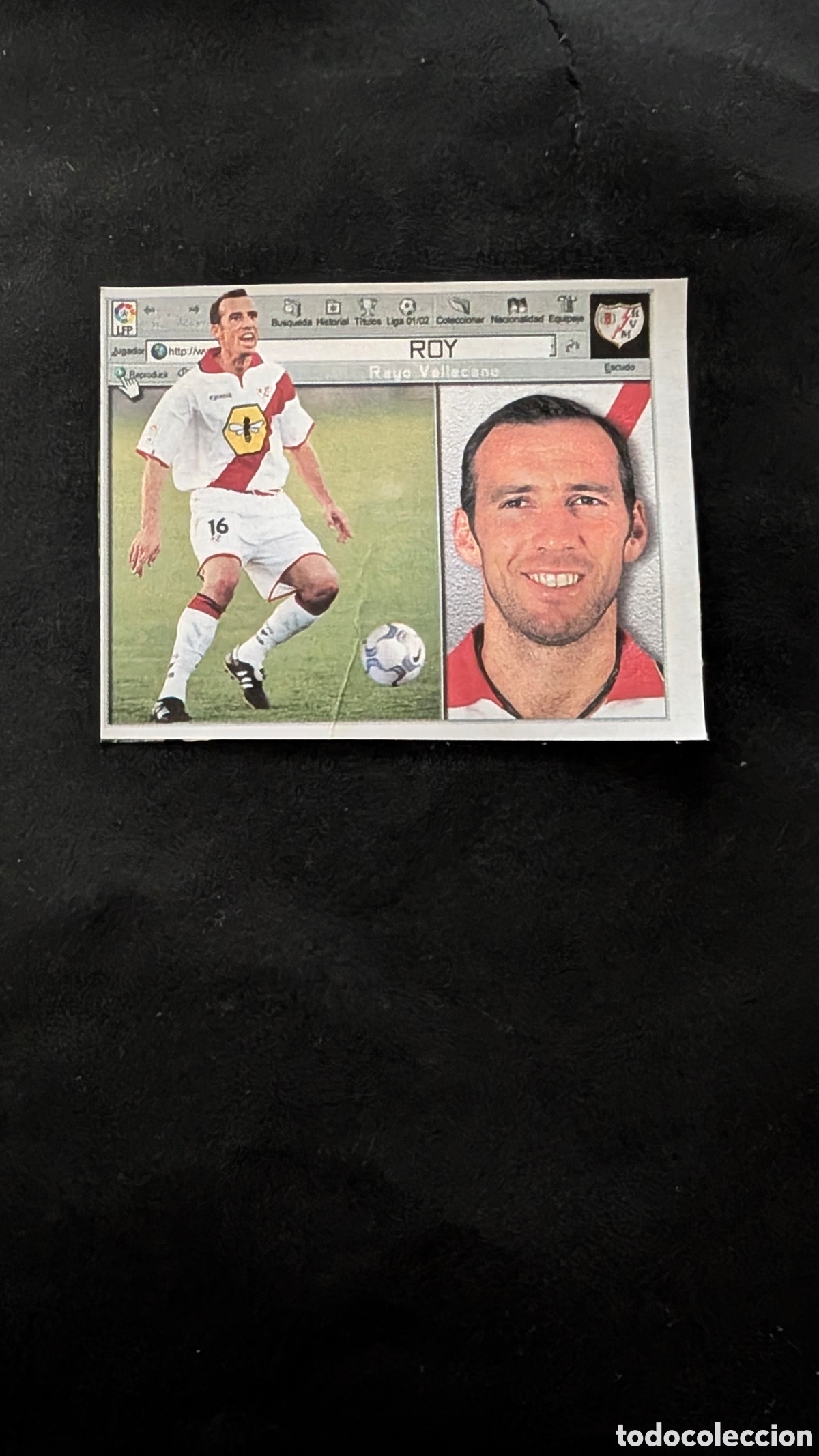 Cromos de F&uacute;tbol: ROY RAYO VALLECANO FICHAJE 16 LIGA ESTE 2001/02 01 02 RECORTADO