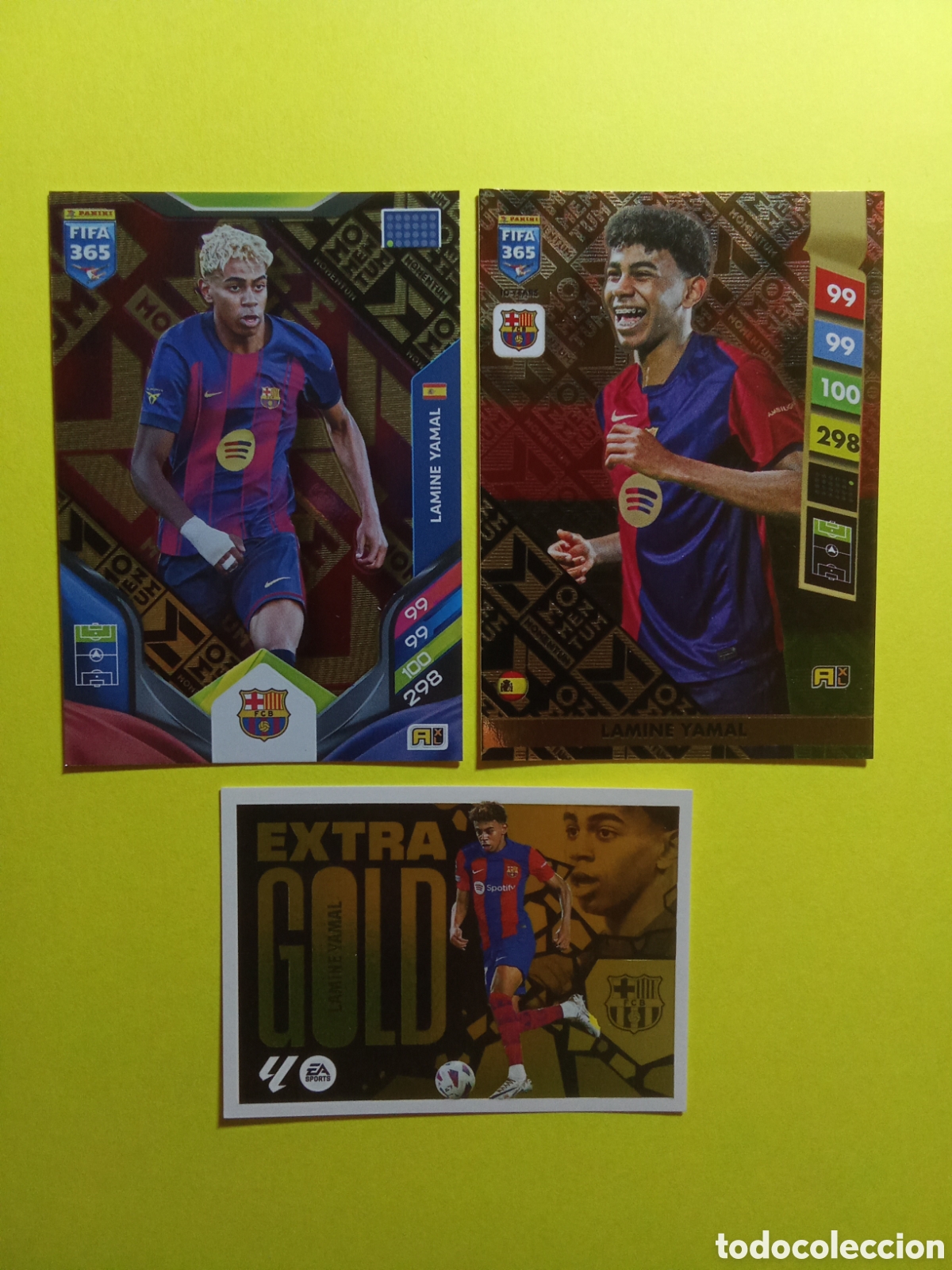 Cromos de F&uacute;tbol: LOTE MOMENTUM FIFA 365 2025 Y 2026 LAMINE YAMAL BARCELONA Y EXTRA GOLD LIGA ESTE 24-25