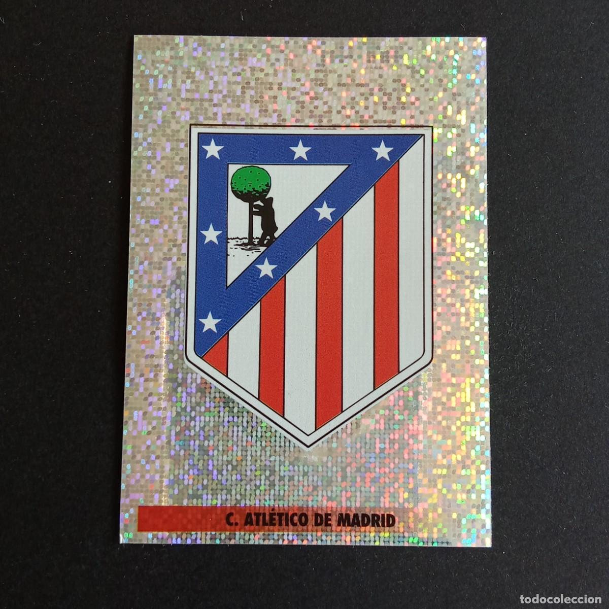 Fu&szlig;ball-Sticker: LOS MEJORES EQUIPOS DE EUROPA 1996 1997 96 97 PANINI 14 ESCUDO AT. MADRID BRILLANTINA FINA SIN PEGAR