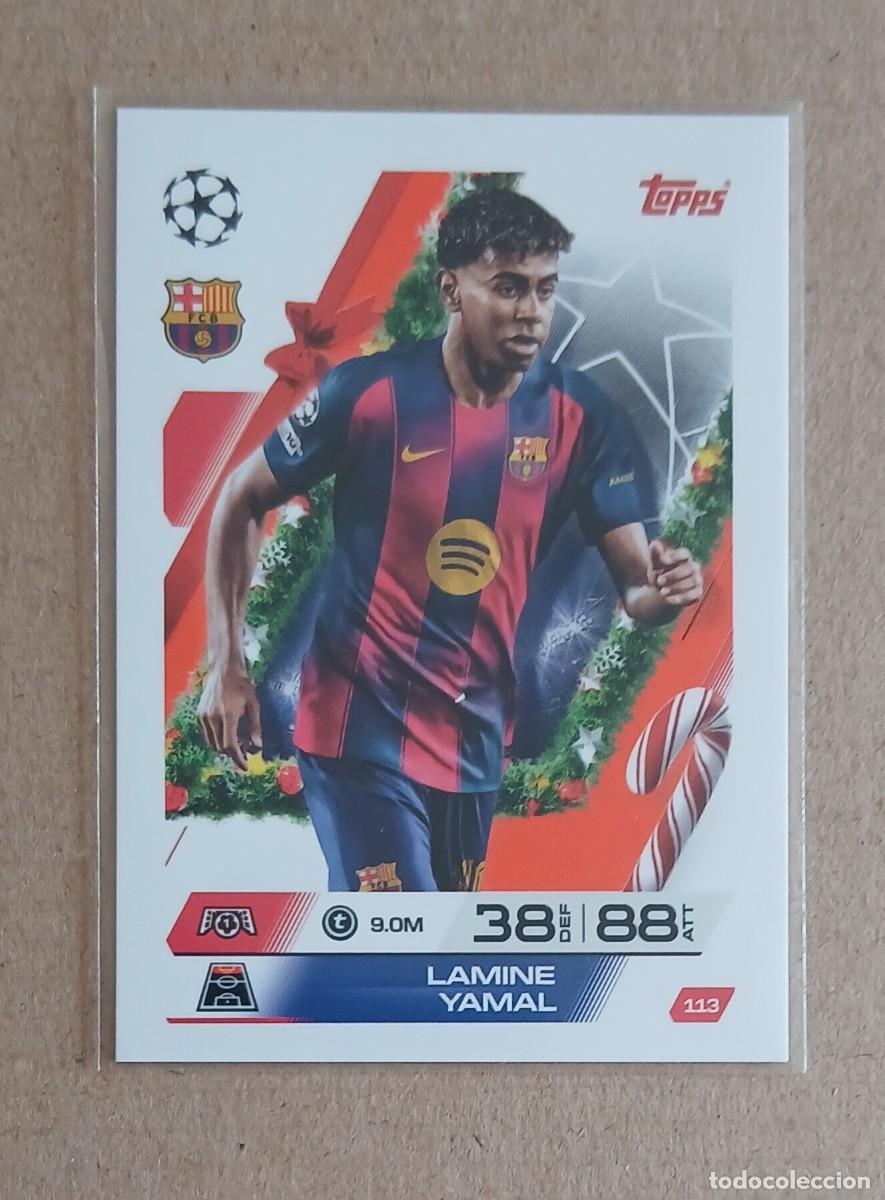 Cromos de F&uacute;tbol: CROMO n&ordm; 113 LAMINE YAMAL BARCELONA PARALELA FESTIVE EDITION TOPPS CHAMPIONS 2025-2026. Nuevo.