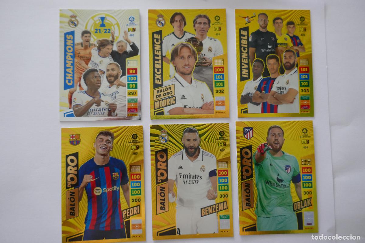Cromos de Futebol: LOTE DE 6 CROMOS ADRENALYN - PANINI 2022 - 2023 - BALON DE ORO PEDRI, BENZEMA, OBLAK, CHAMPIONS, EXC