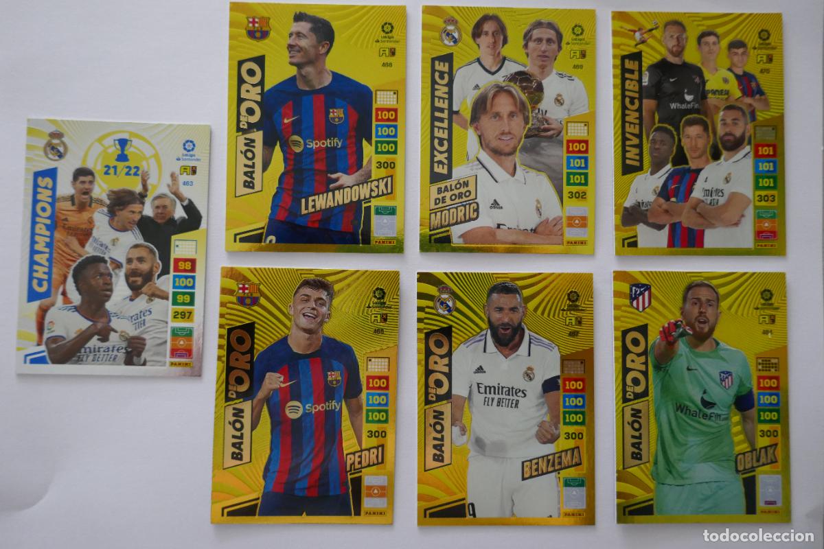 Cromos de Futebol: LOTE DE 7 CROMOS ADRENALYN - PANINI 2022 - 2023 - BALON DE ORO PEDRI, BENZEMA, OBLAK, LEWANDOWSKI ..