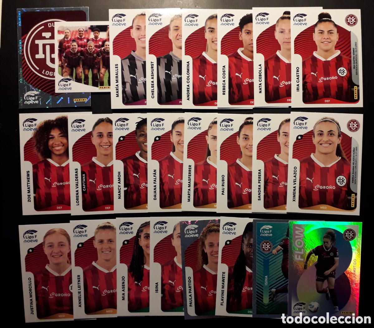 Cromos de F&uacute;tbol: 24 CROMOS DUX LOGRO&Ntilde;O LIGA F FEMENINA 2025 2026 25 26 PANINI EQUIPO COMPLETO CON ESPECIALES
