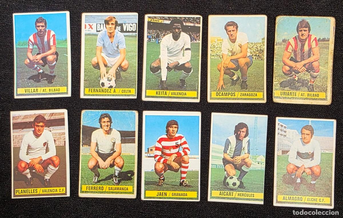 Football Stickers: Lote de 10 cromos de f&uacute;tbol vintage &ndash; Liga espa&ntilde;ola y selecciones &ndash; A&ntilde;os 70