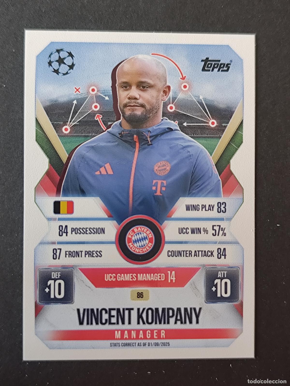 Cartes &agrave; collectionner de Football: 86 VINCENT KOMPANY BAYERN MUNICH M&Uuml;NCHEN MANAGER MATCH ATTAX EXTRA 2025 2026 25 26 TOPPS