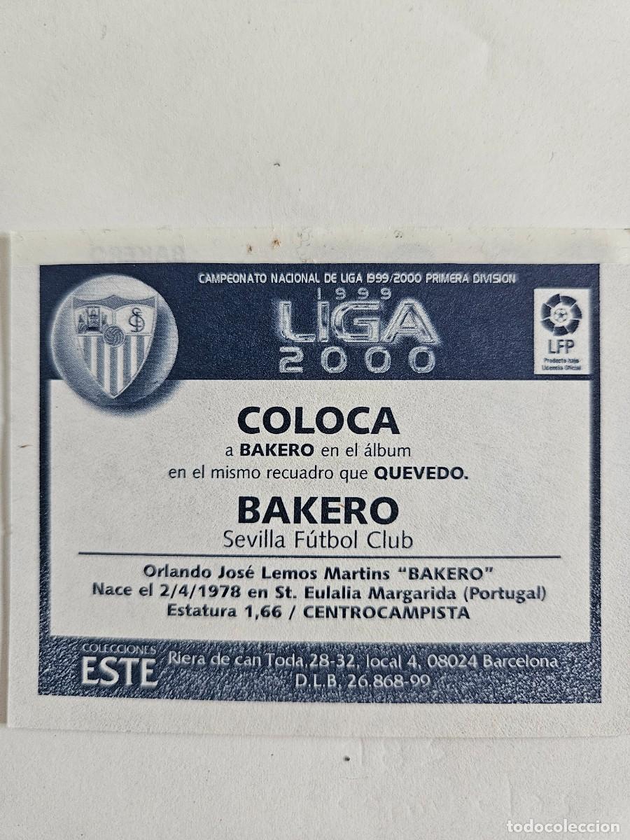 Cromos de f&uacute;tbol: Sevilla - Bakero - COLOCA - Ediciones Este Liga 1999-2000, 99-00 - Ventanilla - Foto 2