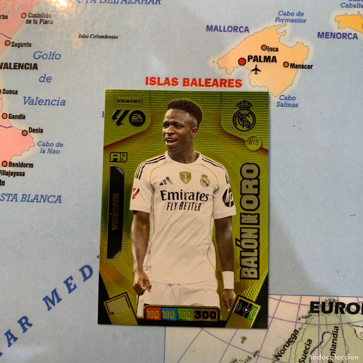 Cromos de f&uacute;tbol: Vinicius bal&oacute;n de oro n&uacute;mero 473 del Real Madrid cromo Adrenalyn XL 25-26 2025-2026