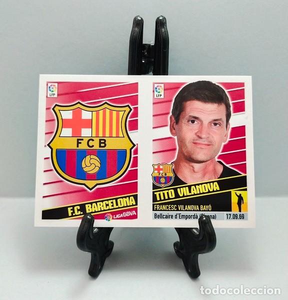 Cromos de F&uacute;tbol: 4 ESCUDO + TITO VILANOVA ENTRENADOR FC BARCELONA CROMO LIGA EDICIONES ESTE 2013 2014 13 14 NUEVO