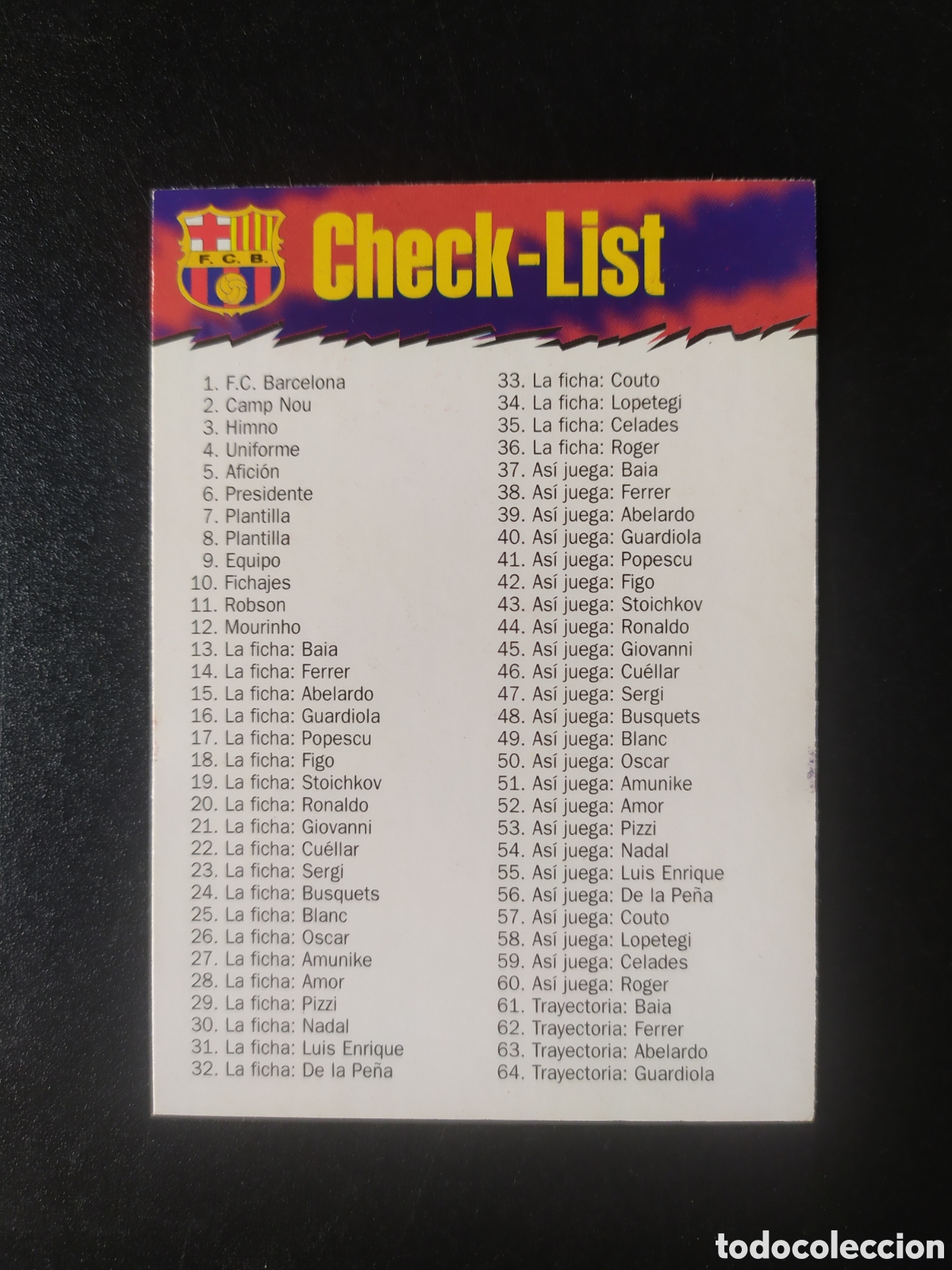 Figurine di Calcio: Colecci&oacute;n oficial FC Barcelona 1996 1997 96 97 panini check-list n&ordm; 124