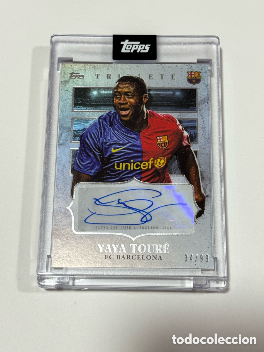Figurine di Calcio: Yaya Tour&eacute; /99 Topps FC BARCELONA TRIPLETE 2008/09 08 09 Auto Messi 15 Caja