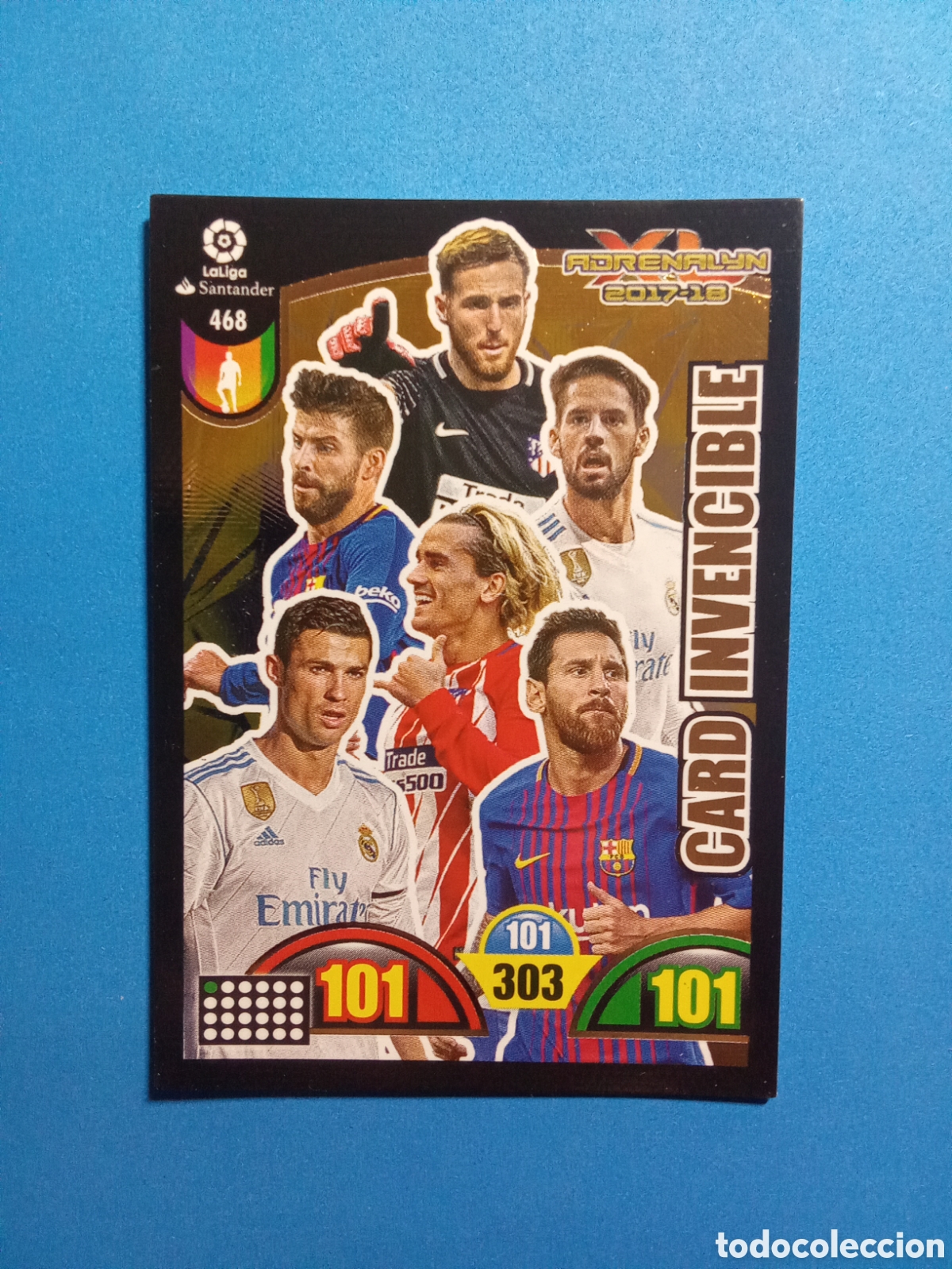 Cromos de F&uacute;tbol: CARD INVENCIBLE ADRENALYN 17-18 MESSI RONALDO GRIEZMANN OBLAK ISCO Y PIQUE