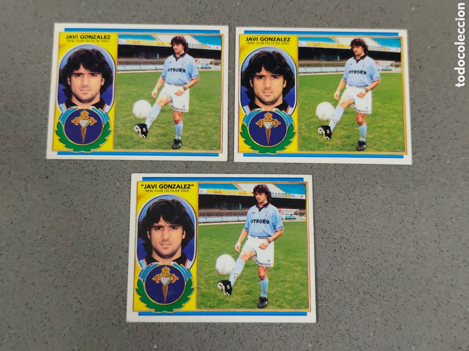 Cromos de F&uacute;tbol: DIF&Iacute;CIL TRIPLE VERSI&Oacute;N FICHAJE 3 JAVI GONZ&Aacute;LEZ CELTA DE VIGO EDICIONES ESTE 1996 1997