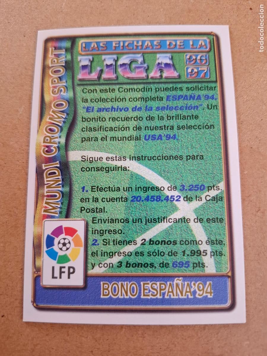 Cromos de F&uacute;tbol: MUNDICROMO 96 97 1996 1997 - BONO ESPA&Ntilde;A 94