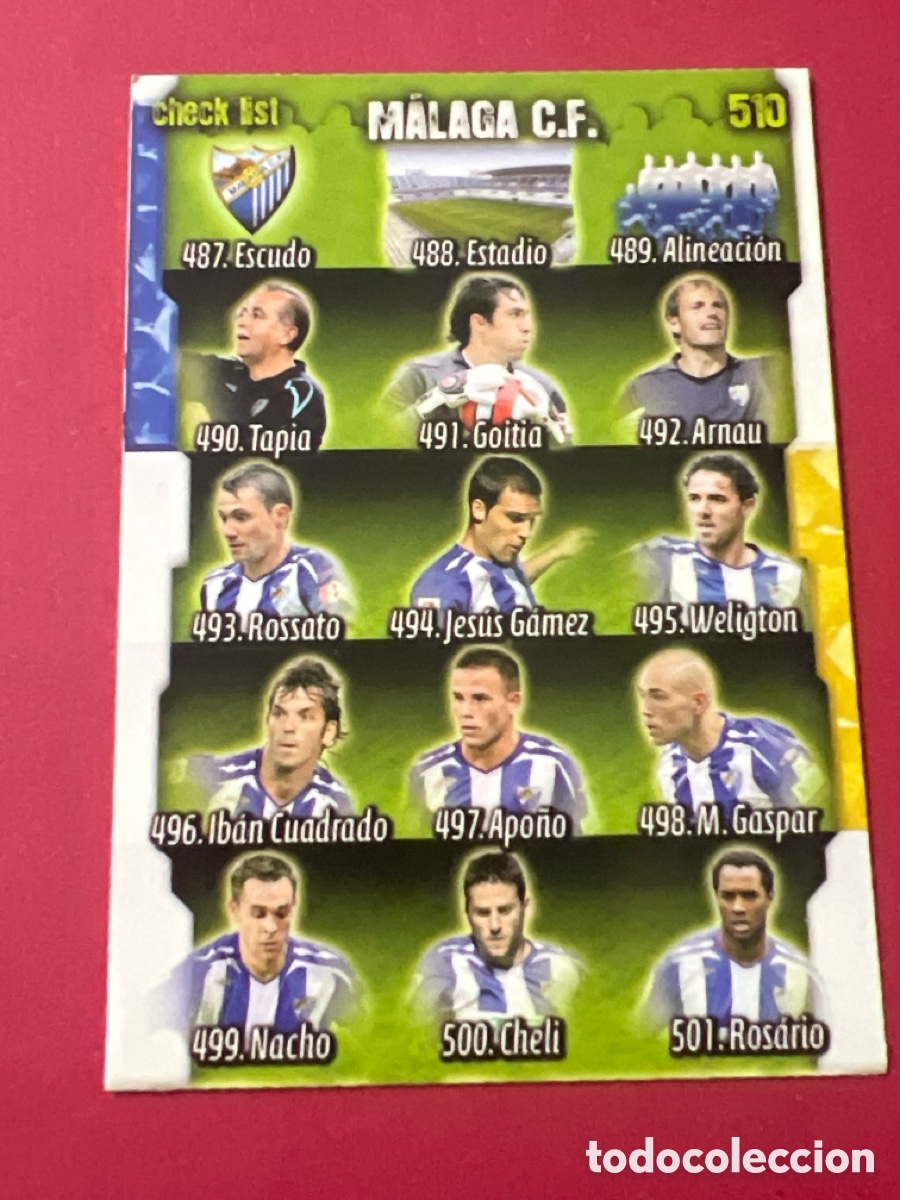 Cromos de F&uacute;tbol: C461. 510 INDICE CHECKLIST MALAGA CF LAS FICHAS DE LA LIGA 2009 MUNDICROMO 09