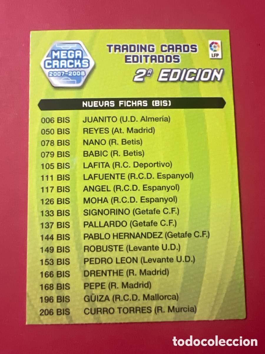 Cromos de F&uacute;tbol: C464. &Iacute;ndice 2a edici&oacute;n nuevas fichas bis y nuevos fichajes megacracks 2007-08