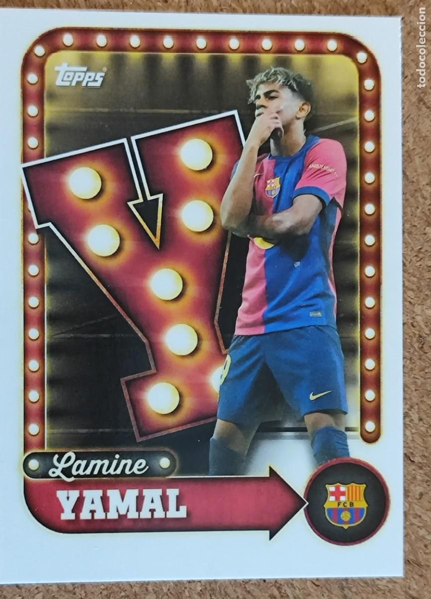 Cromos de F&uacute;tbol: SET COLLECTOR TIN FC.BARCELONA 2026 CARD NAME IN LIGHTS LAMINE YAMAL # 25 TOPPS
