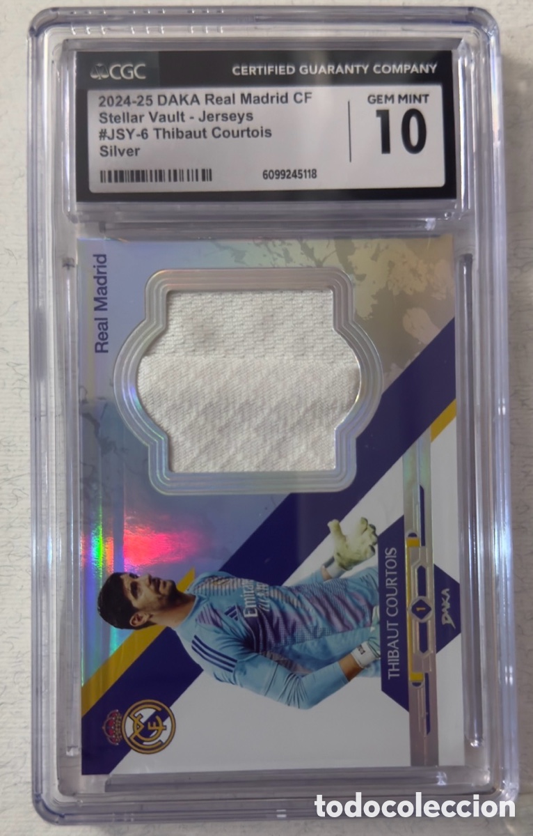 Cromos de F&uacute;tbol: Thibaut Courtois - 2024-25 DAKA Real Madrid Stellar Vault - Jersey Silver #JSY-6 - CGC 10 GEM MINT