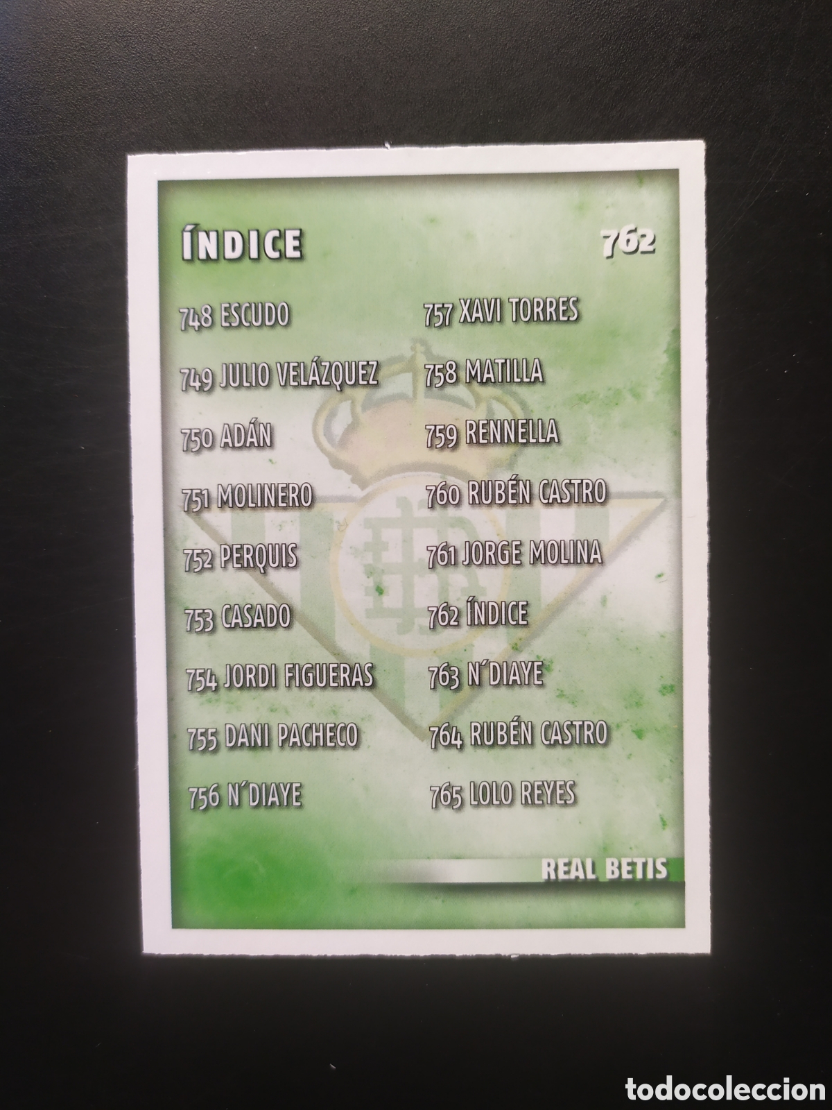 Cromos de Futebol: Mundicromo fichas Liga 2014 2015 14 15 indice n&deg; 762 Real Betis