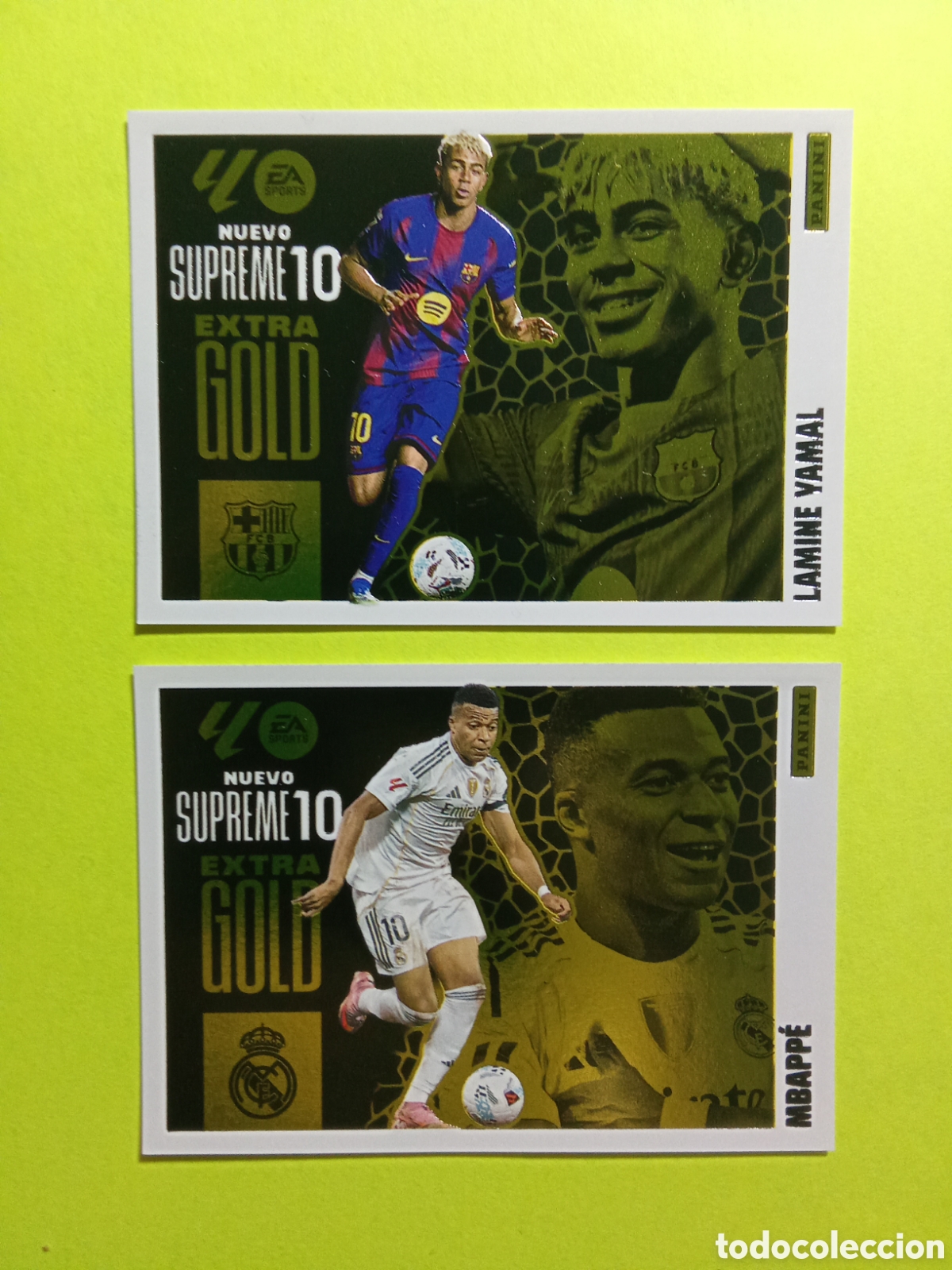 Cromos de F&uacute;tbol: LOTE LAMINE YAMAL Y MBAPPE EXTRA GOLD SUPREME 10 LIGA ESTE 25-26