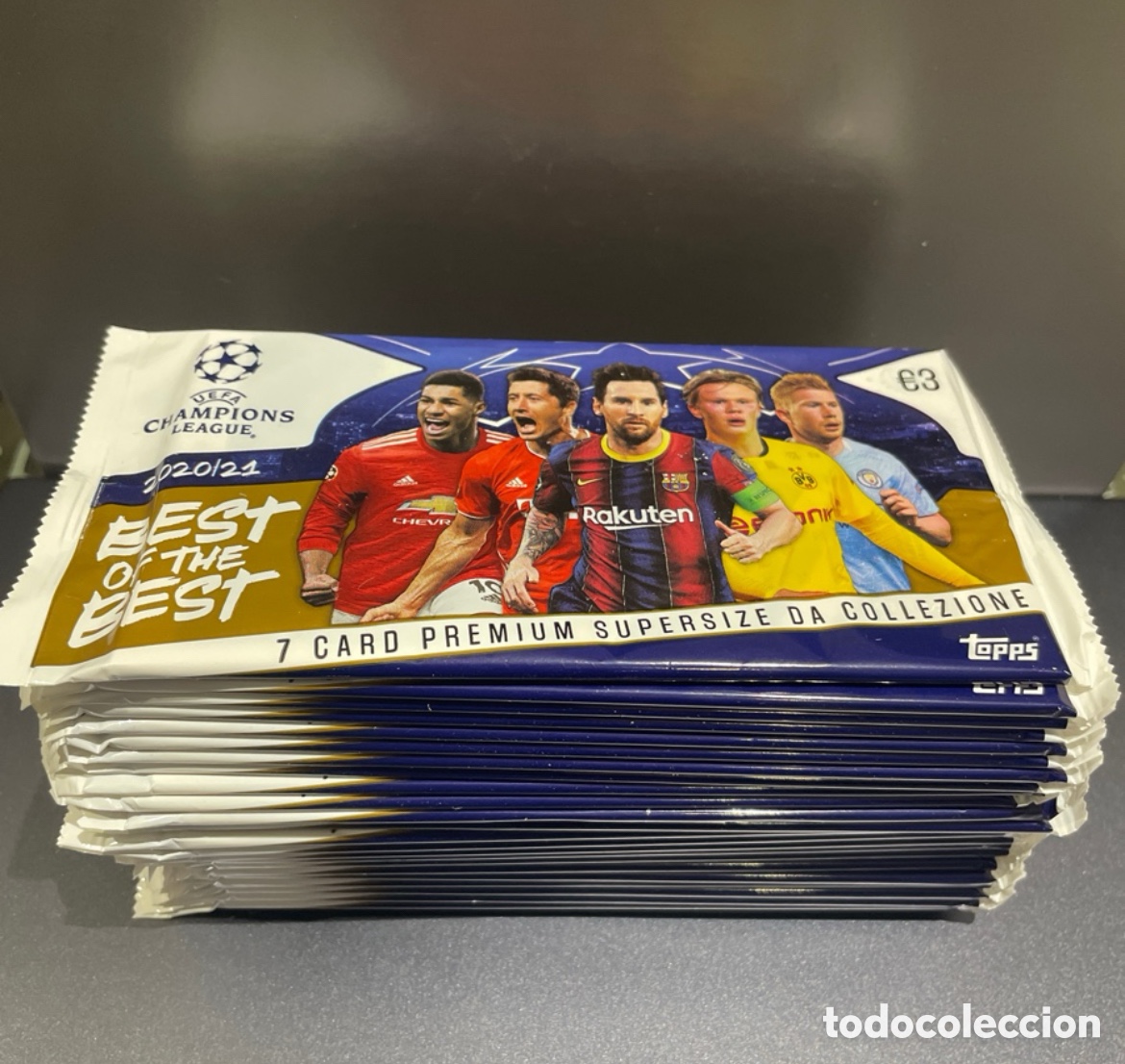 Cromos de F&uacute;tbol: Lote 30 sobres Topps Best of the Best 2020-21 Messi Cristiano Haaland Mbappe Bellingham Rookie