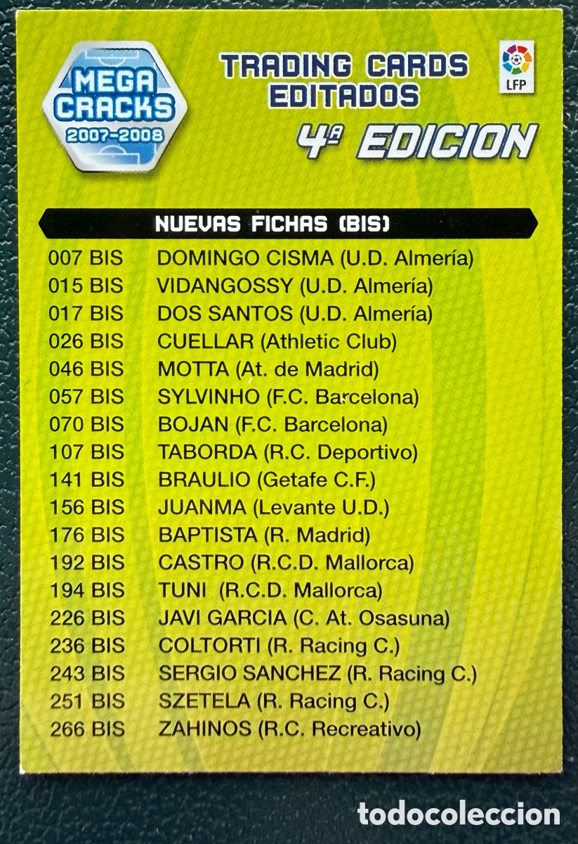 Fu&szlig;ball-Sticker: INDICE 4&ordf; EDICION FICHAS BIS ALBUM MEGACRACKS 2007 2008 07 08