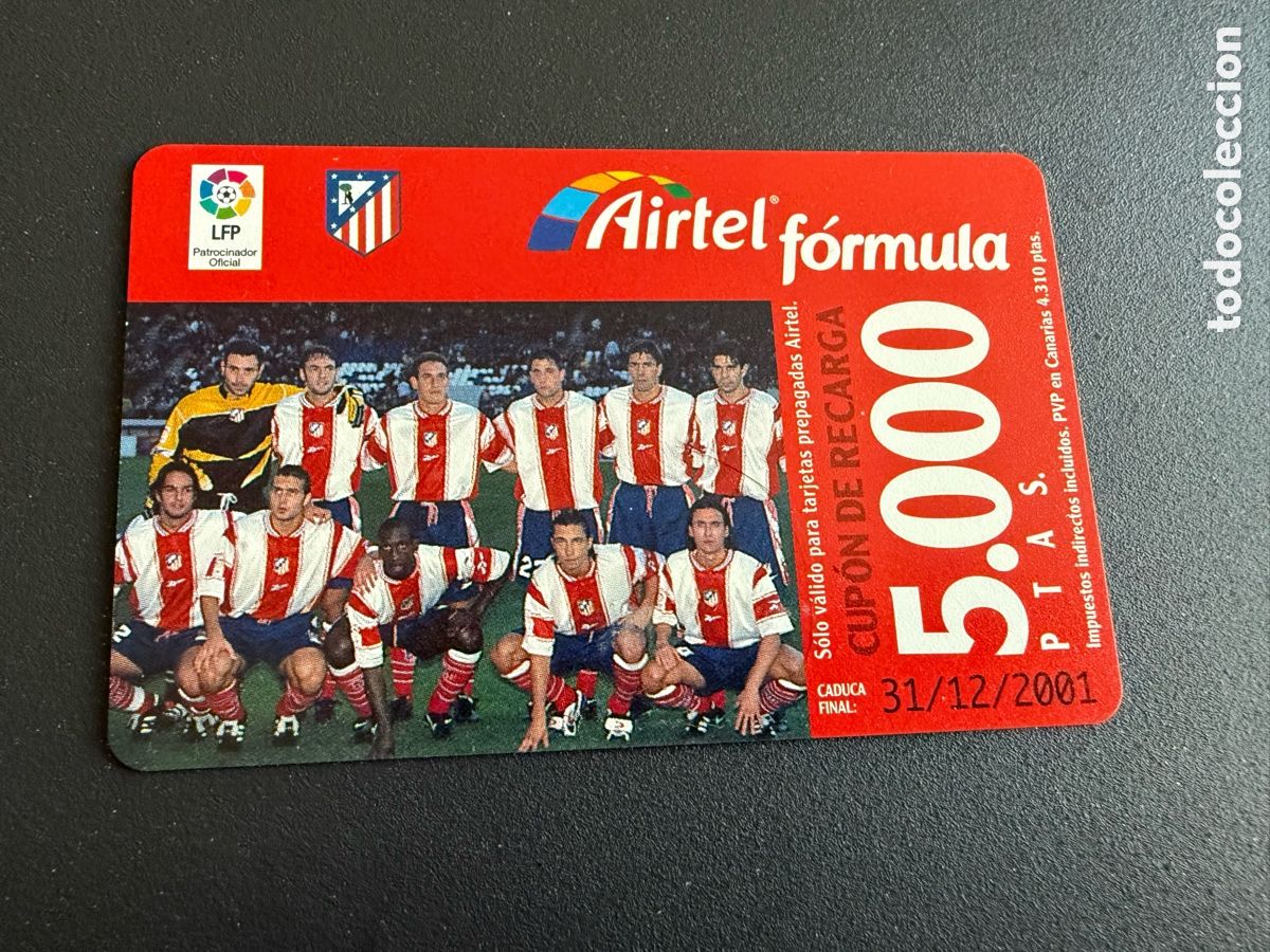 Cromos de f&uacute;tbol: Tarjeta telef&oacute;nica. ATL&Eacute;TICO DE MADRID . AIRTEL. 5000 Pst
